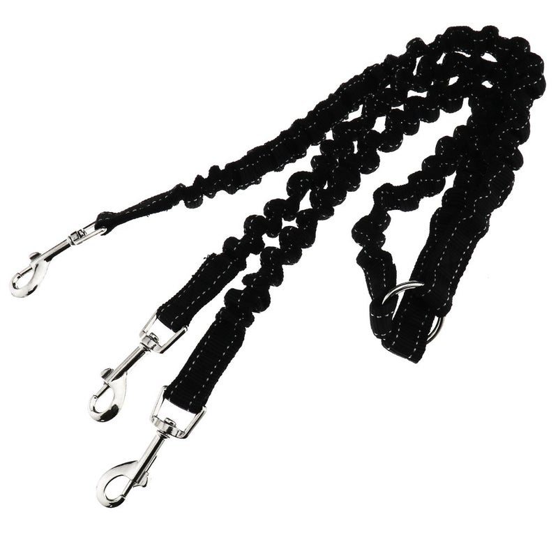 SING F LTD 3 Way No-Tangle Triple Coupler Dog Bungee Walking Leash Lead Rope Strap Black - Image 1